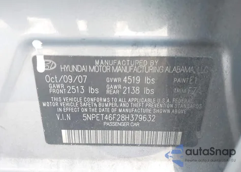 2008 Hyundai Sonata Gls V6 из США, поврежденный, VIN 5NPET46F28H379632